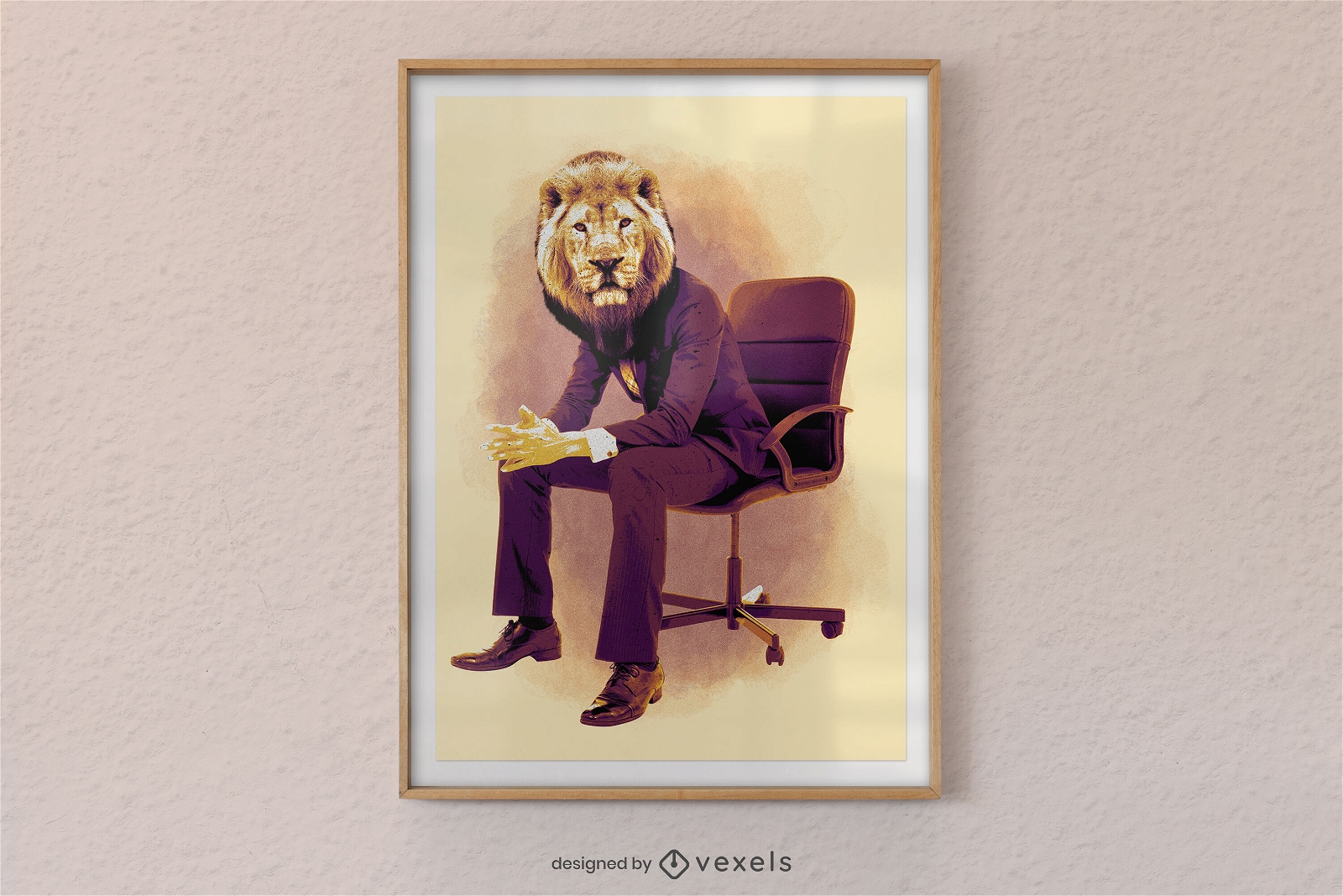 Lion animal man in suit poster design