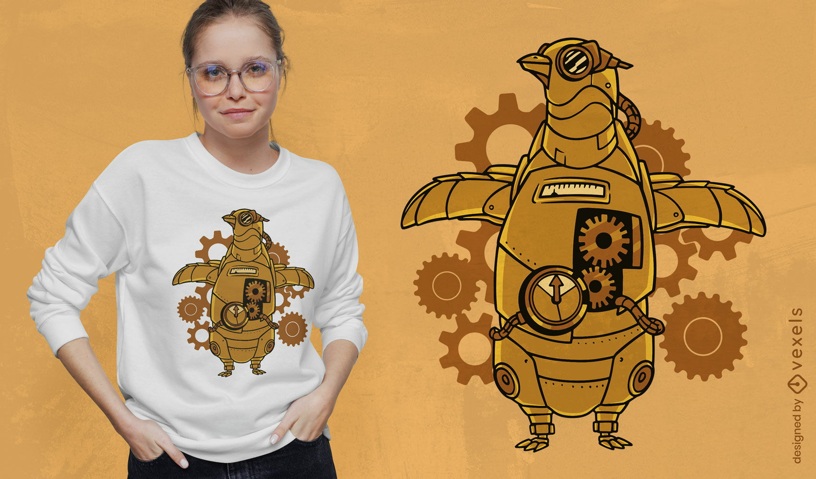 Diseño de camiseta animal pingüino steampunk