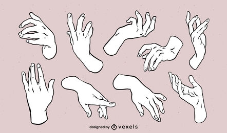 Hands posing for anatomy drawing set