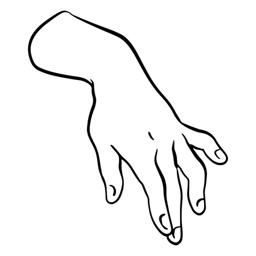 Black and white illustration of a hand reaching out PNG Design