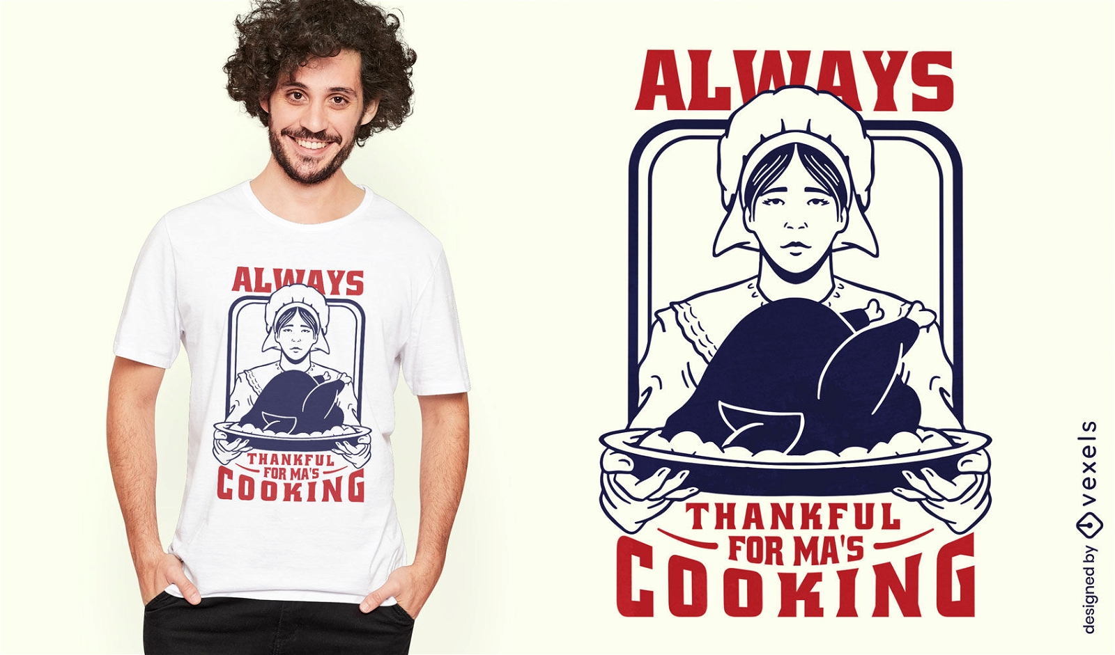 Frau mit Truthahn für Thanksgiving-T-Shirt-Design