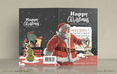 Diseño de portada de libro de búsqueda de palabras de santa claus