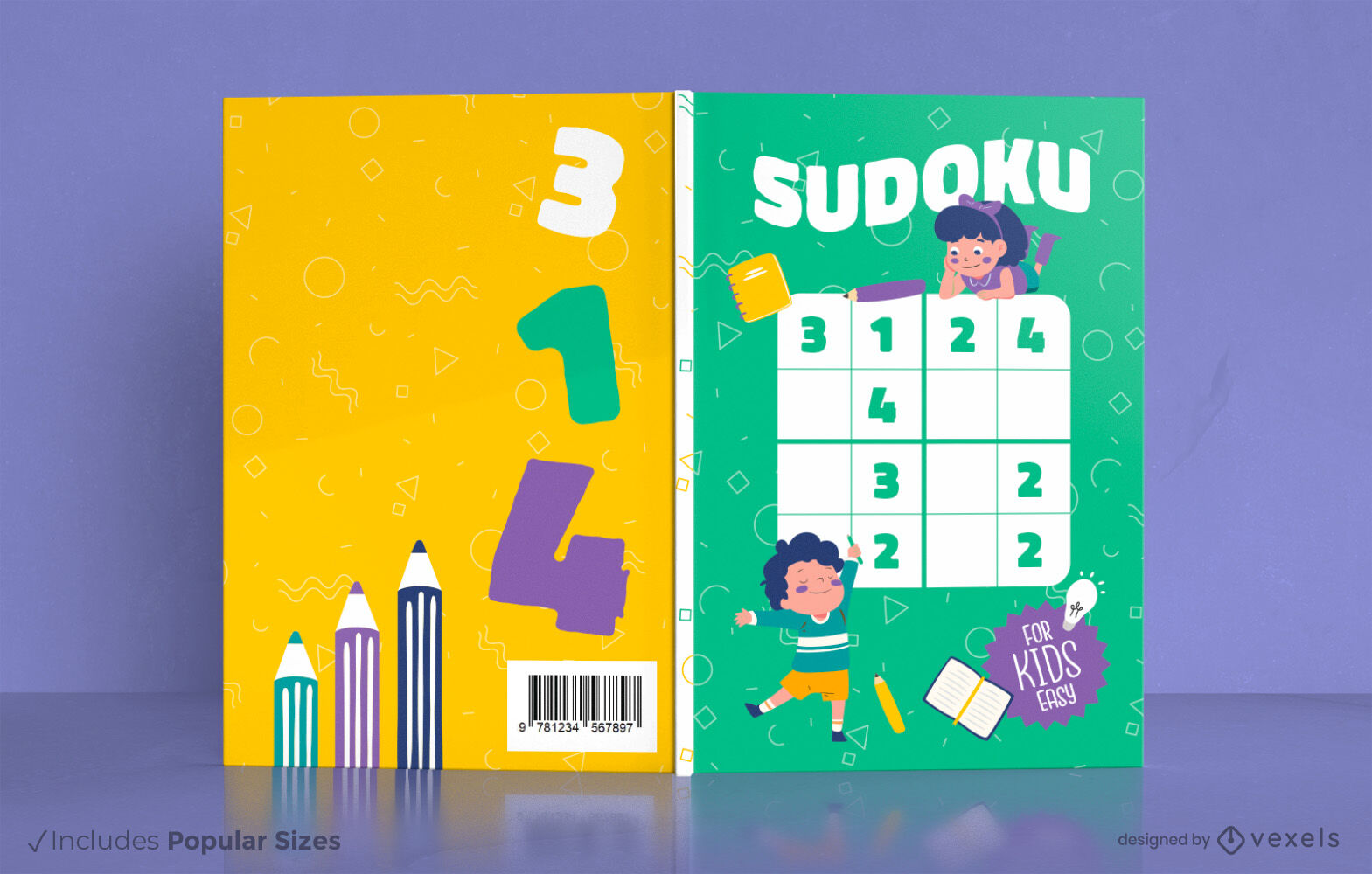 Crianças fazendo design de capa de livro sudoku