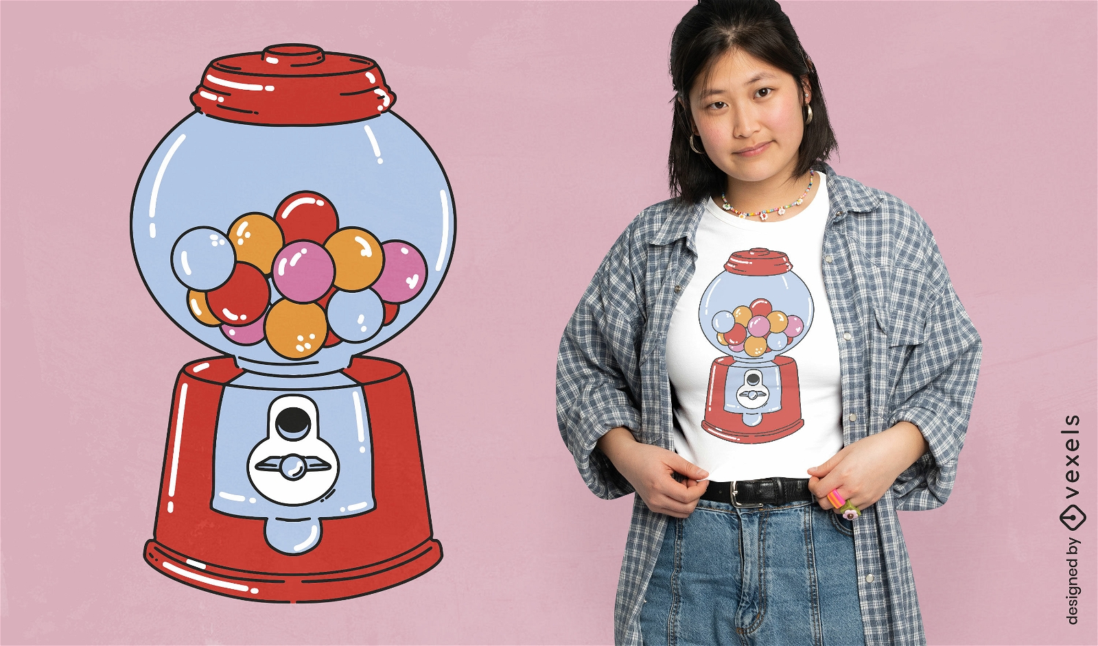 Design de camiseta de máquina de chiclete e doces