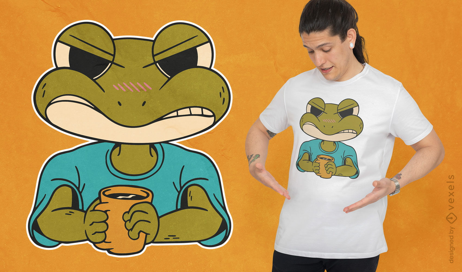 Diseño de camiseta de animal de dibujos animados de rana enojada