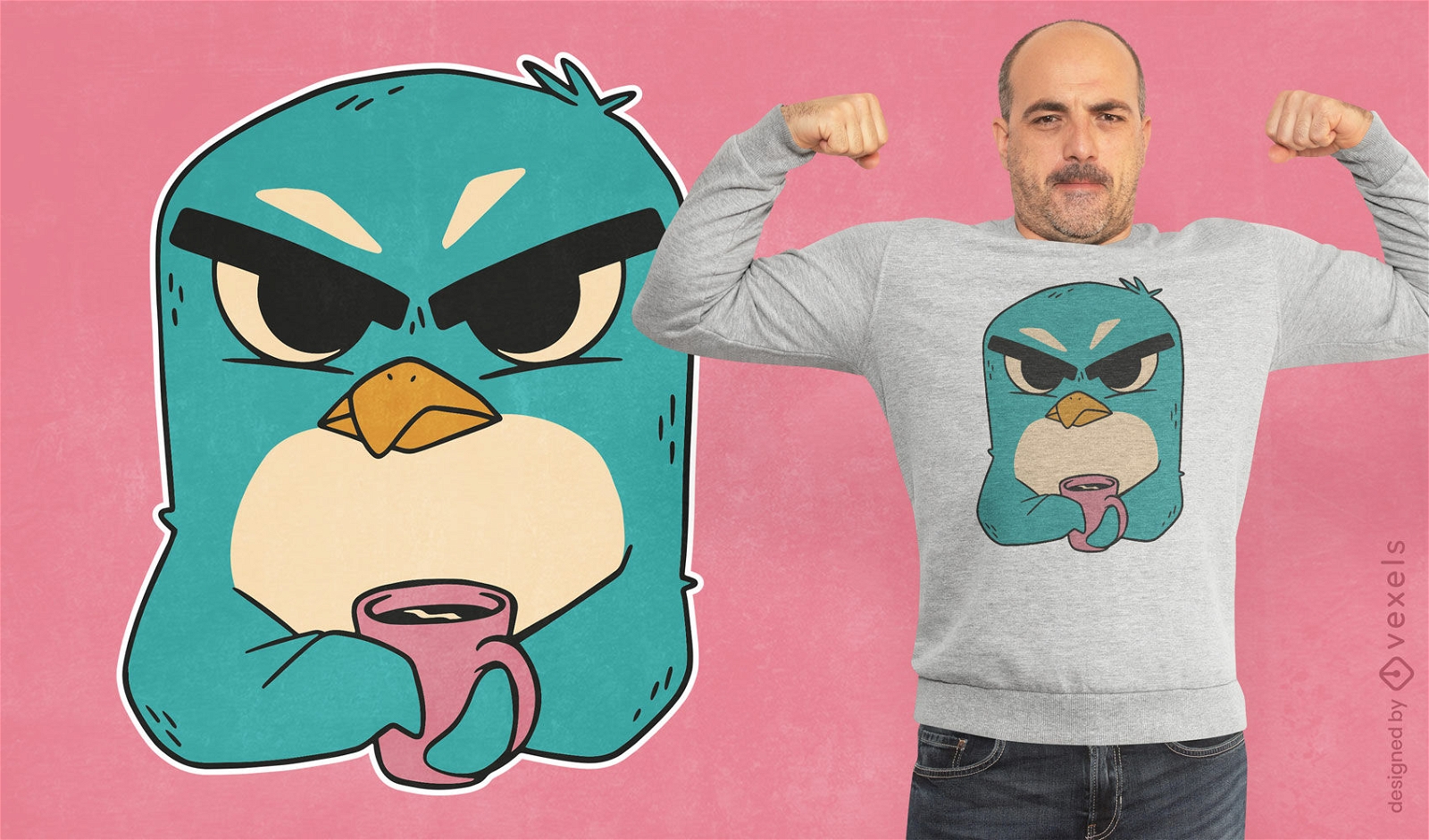 Design de camiseta de animal de desenho animado de pinguim zangado