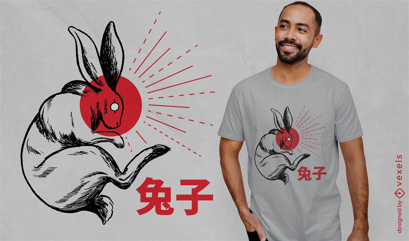 Diseño de camiseta de conejo japonés.