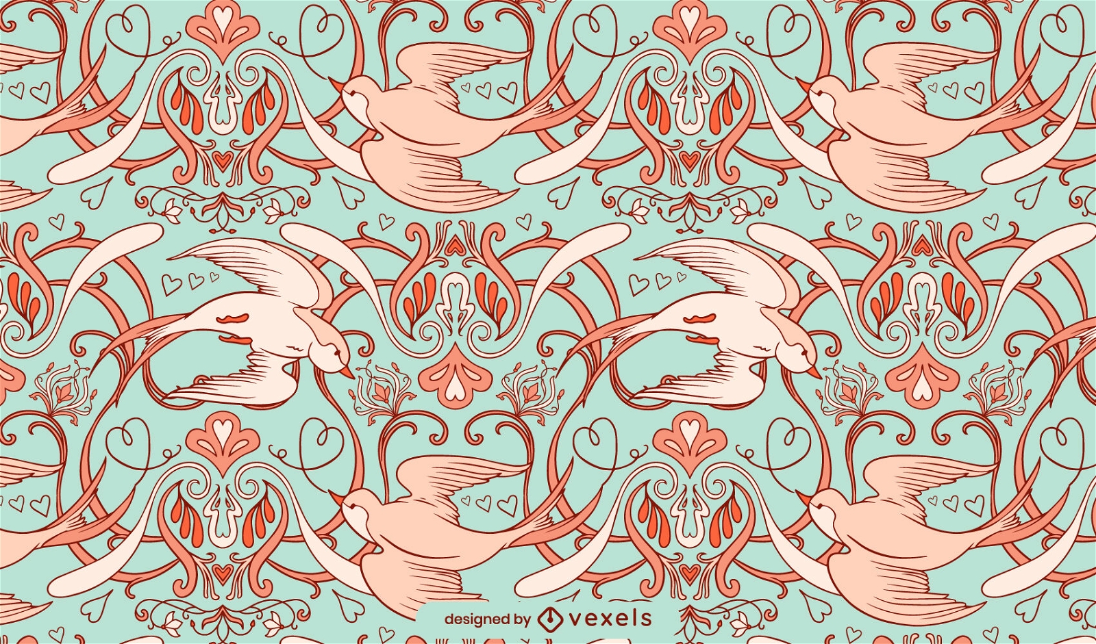 Vintage birds pink pattern design