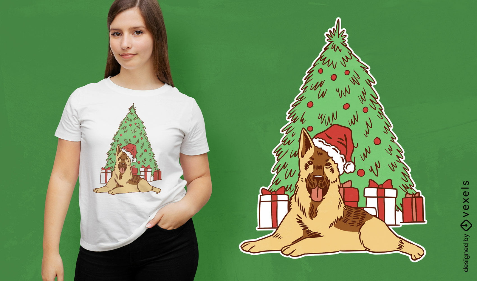 Cão pastor alemão em design de camiseta de natal