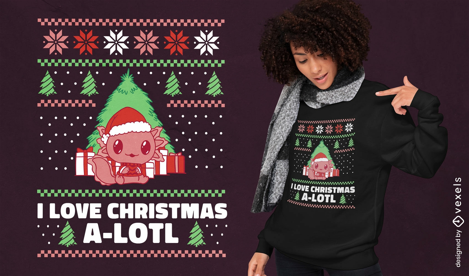 Niedlicher Axolotl-Weihnachtsstrickjacke-T - Shirtentwurf