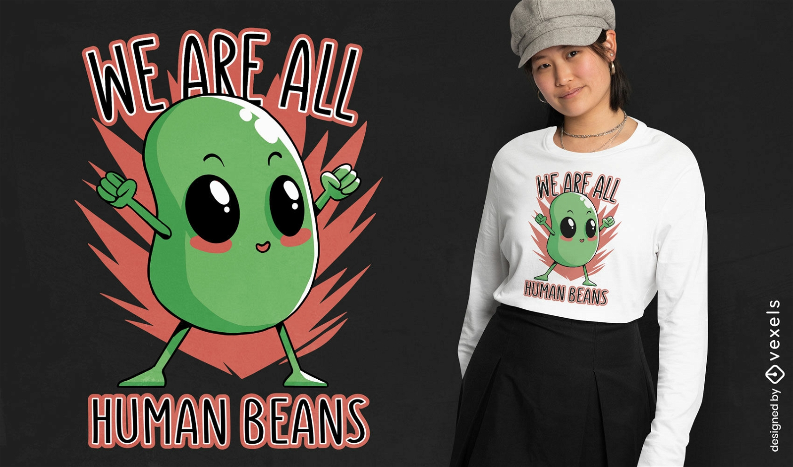 Cute green bean cartoon t-shirt design
