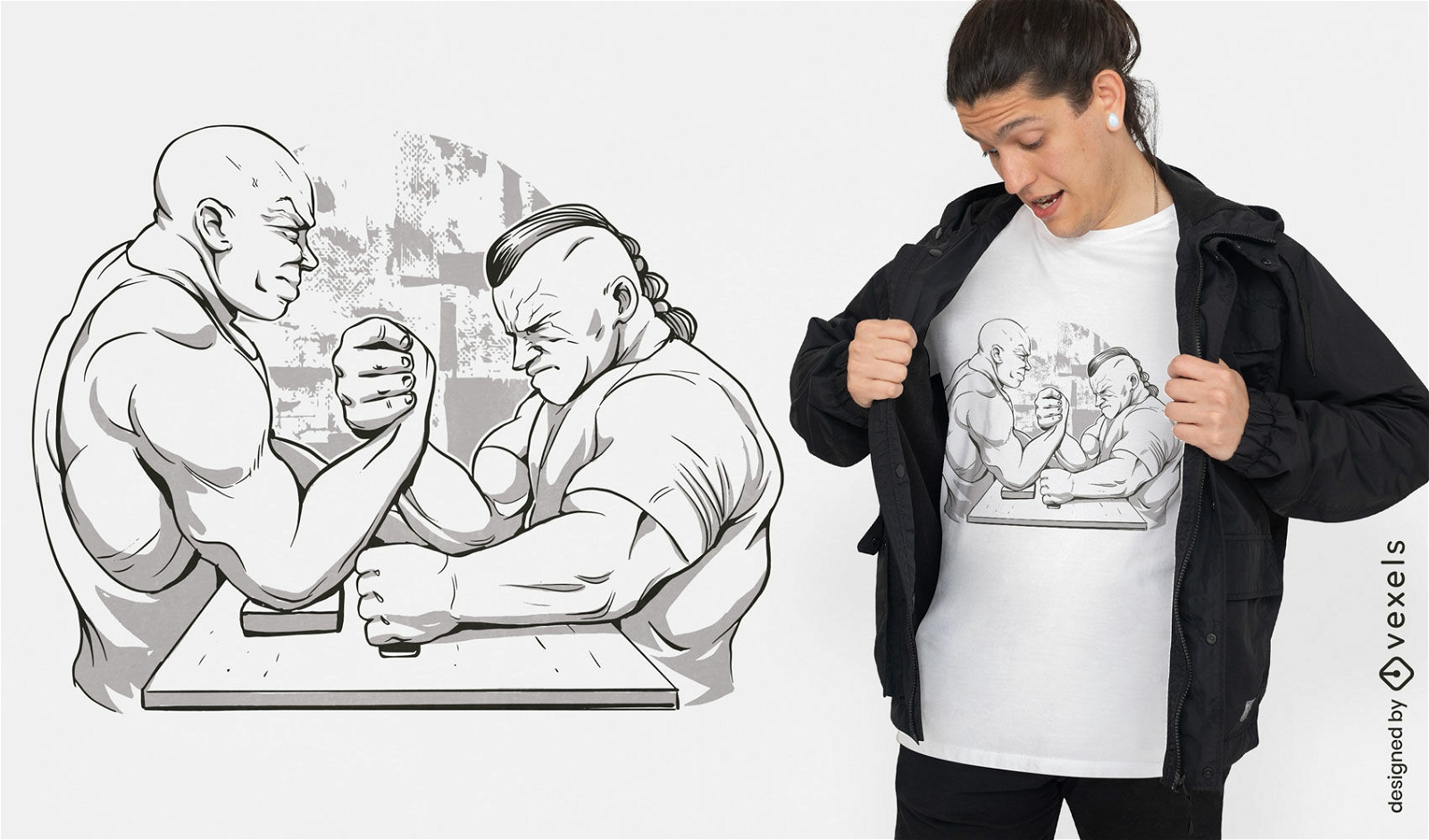 Diseño de camiseta deportiva de lucha de brazos para hombres.