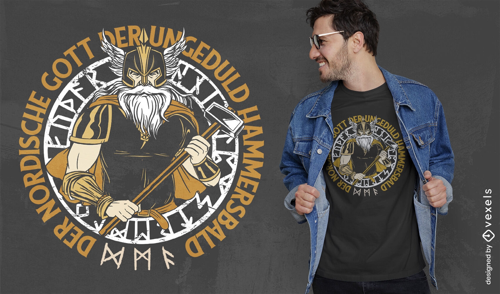 Old man viking with hammer t-shirt design
