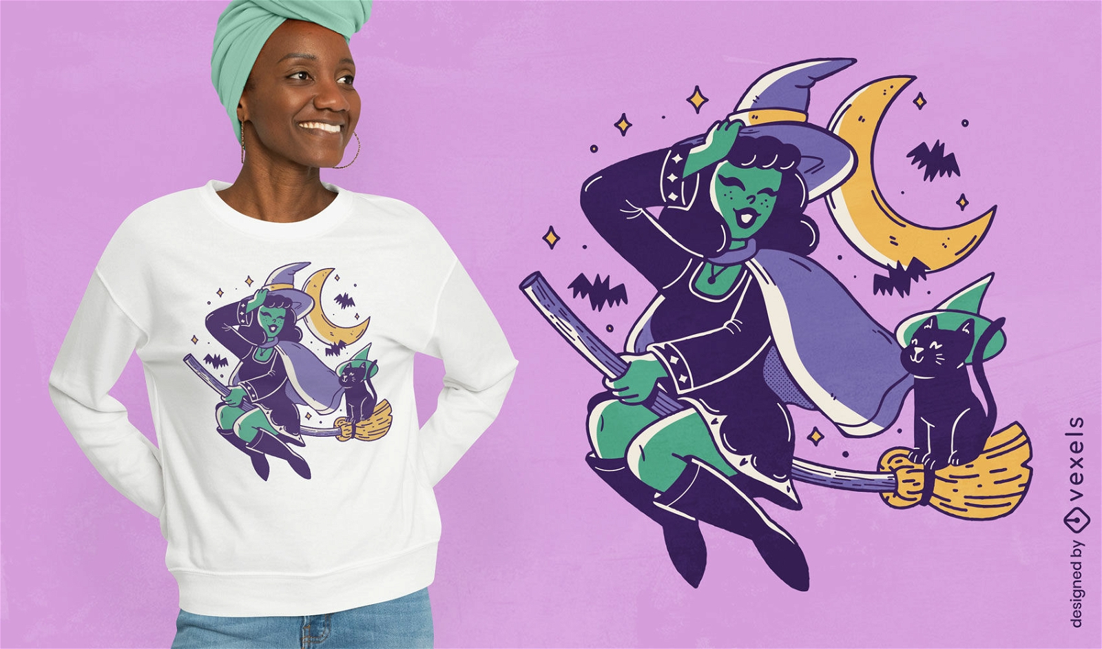 Cute witch flying on broom t-shirt design