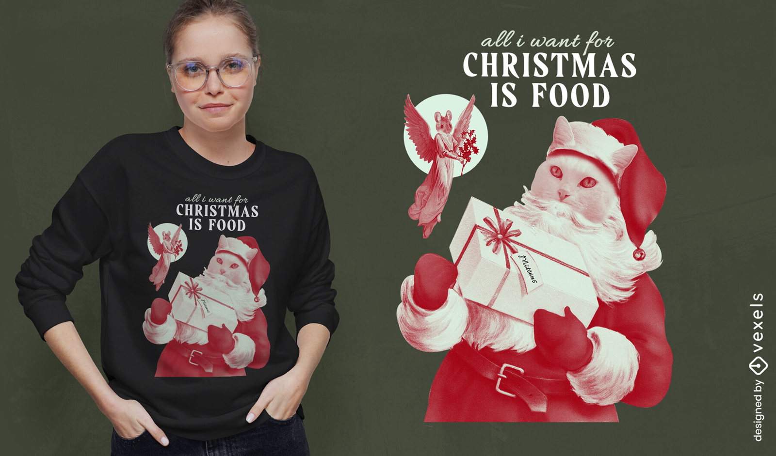 Cat santa claus christmas t-shirt psd