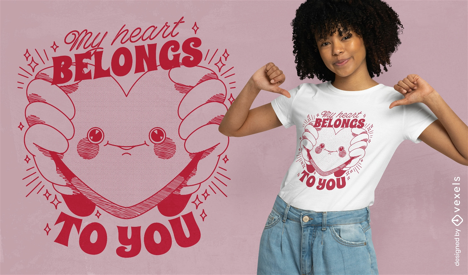 Diseño de camiseta de cita de corazón romántico