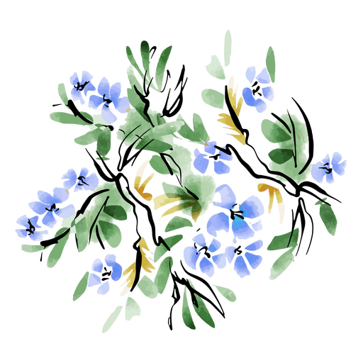 Ilustración acuarela de flores azules Diseño PNG