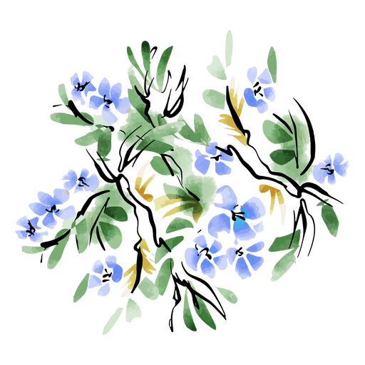 Watercolor illustration of blue flowers PNG Design