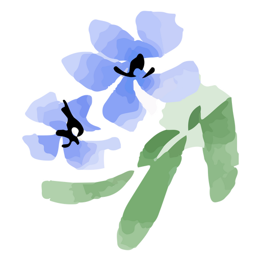 Aquarela de flor azul com folhas verdes Desenho PNG
