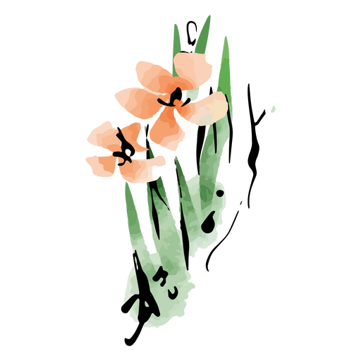 Chinese flowers watercolor PNG Design