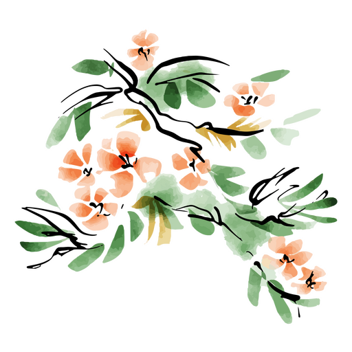 Floral chinese watercolor PNG Design