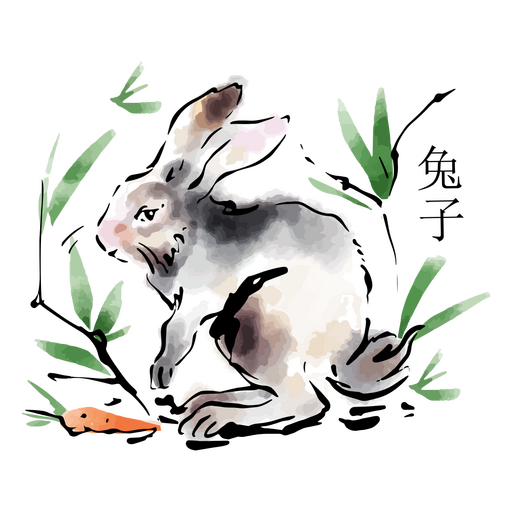 Chinese watercolor rabbit PNG Design