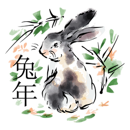 aquarela chinesa de coelho Desenho PNG