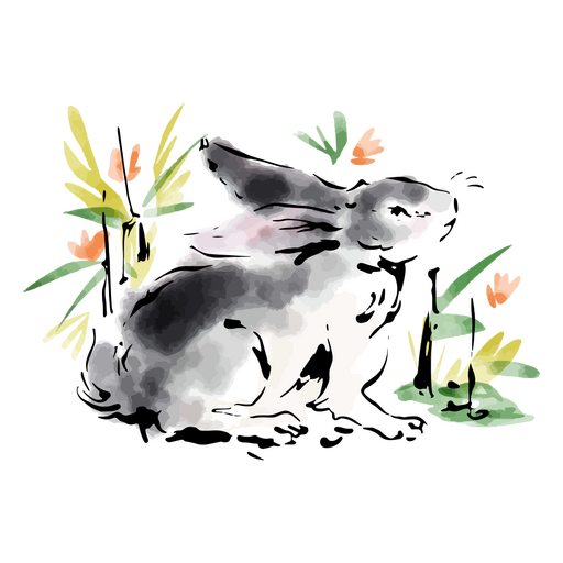 Rabbit watercolor chinese plants PNG Design