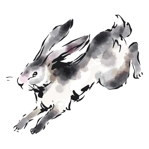 Watercolor illustration of a rabbit running PNG Design