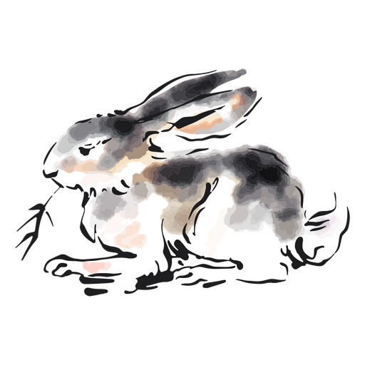 Watercolor rabbit sitting eating grass PNG Design