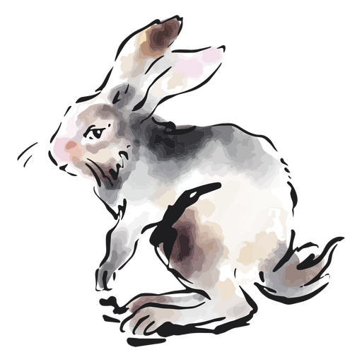 Watercolor illustration of a rabbit sitting PNG Design