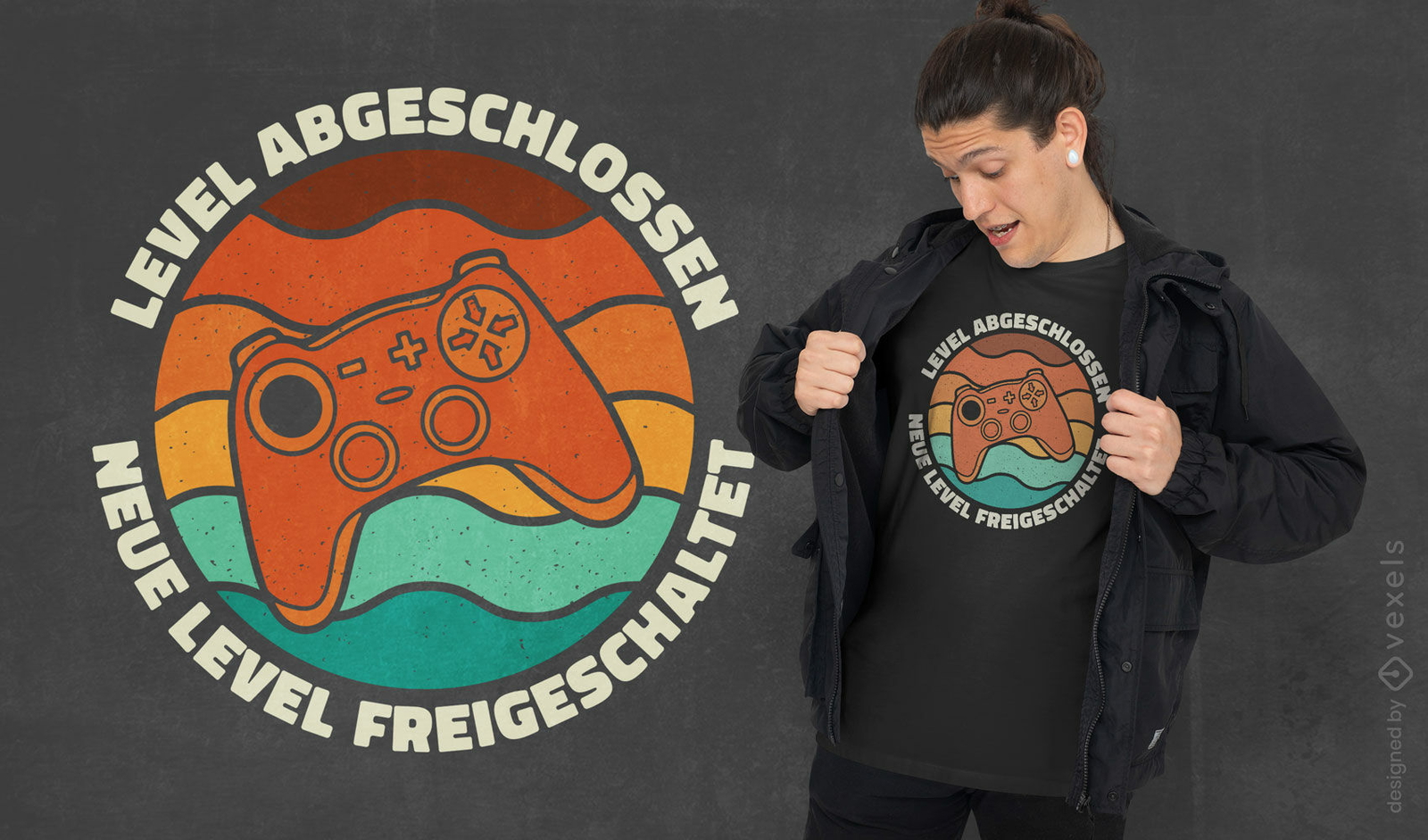 Diseño de camiseta de puesta de sol retro joystick