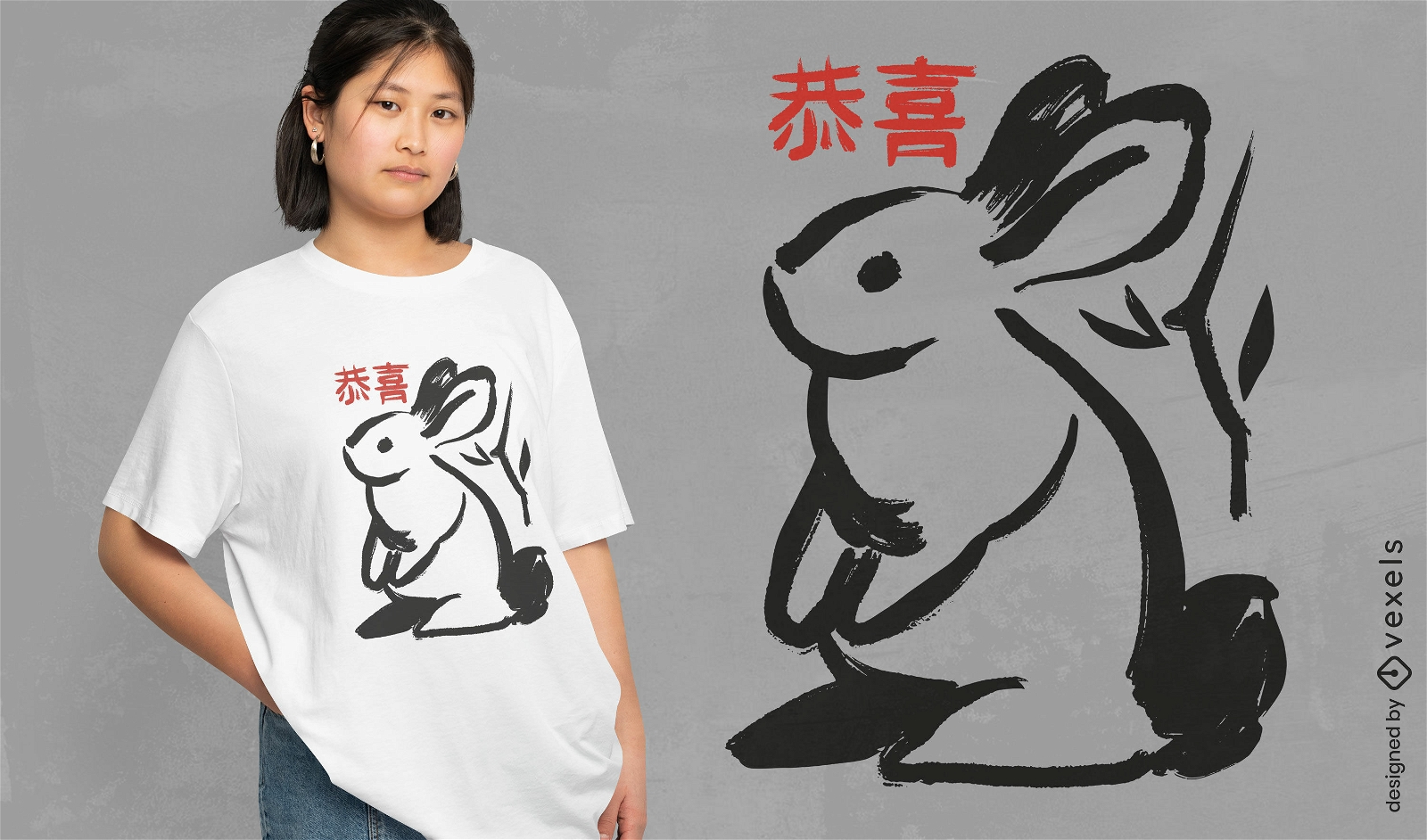 Diseño de camiseta de conejo pintado a pincel.