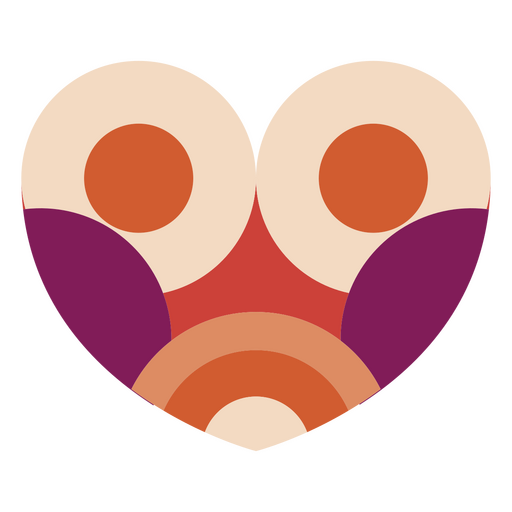Icono en forma de corazón con círculos naranjas y morados. Diseño PNG