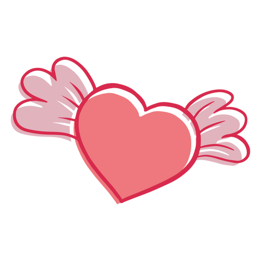 Corazón rosa con alas doodle Diseño PNG