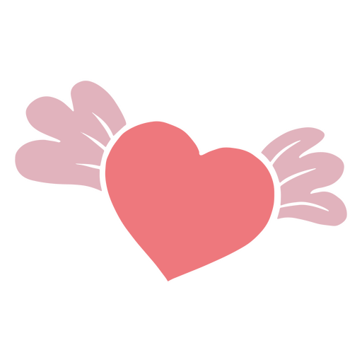Corazón rosa con alas planas. Diseño PNG