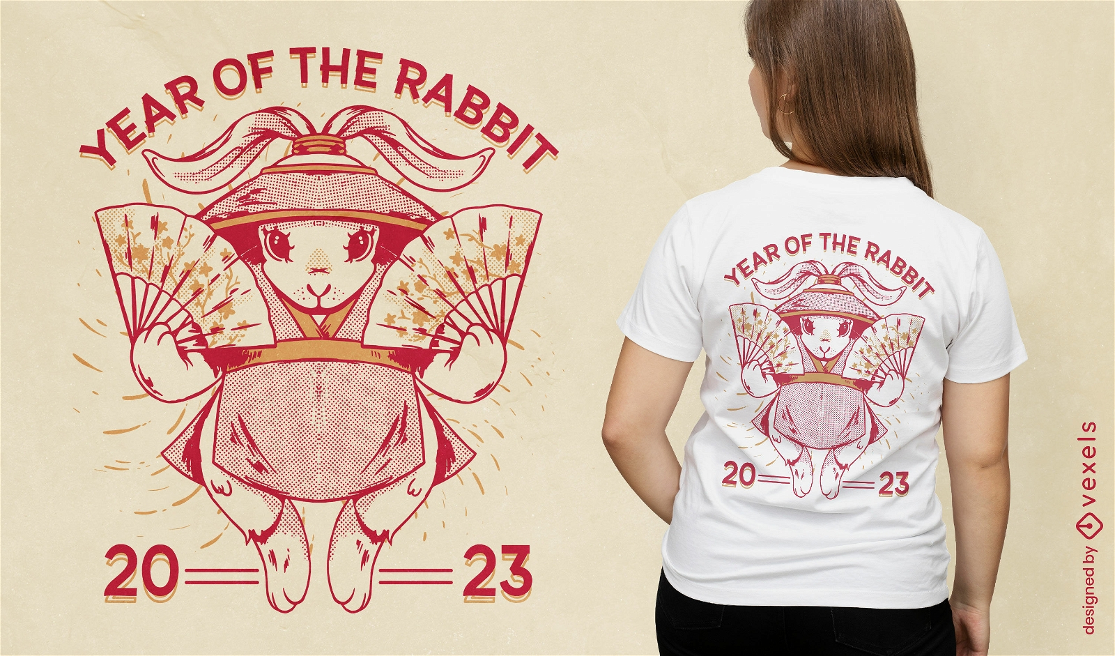 Diseño de camiseta del zodiaco chino del año del conejo.