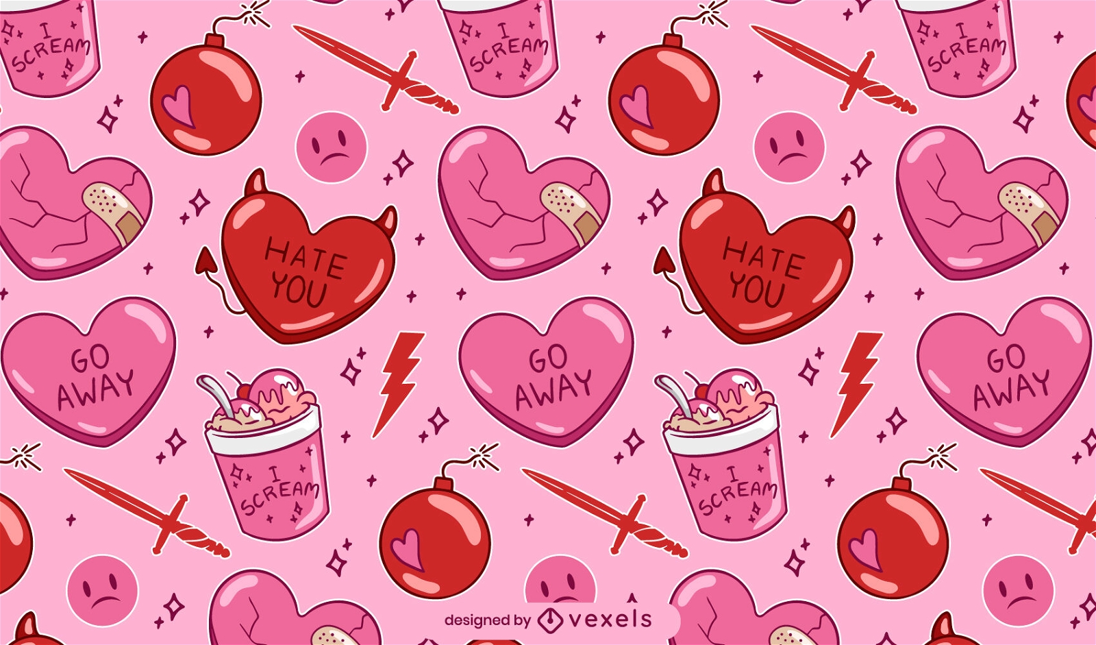 Diseño de patrón de corazones anti San Valentín