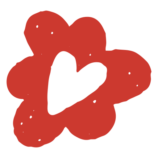 Flor roja con un corazón en el medio. Diseño PNG