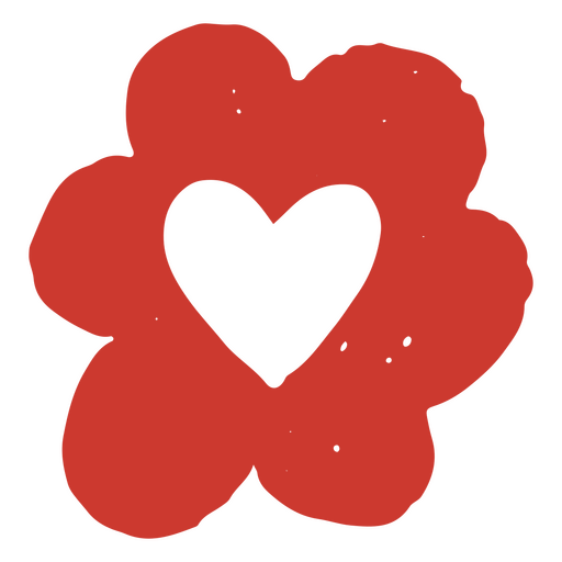 Flor roja con un corazón en el centro. Diseño PNG