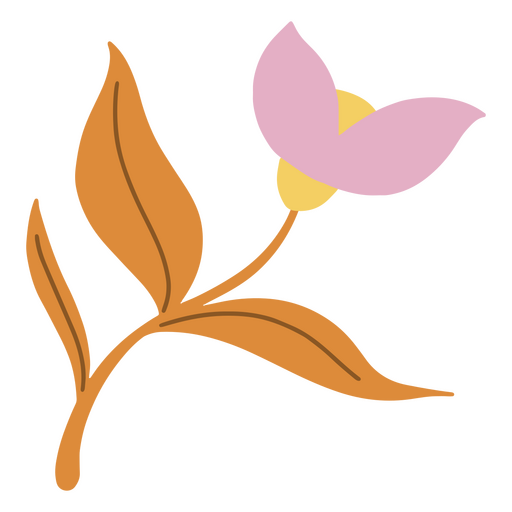 Flor rosa, laranja, folhas planas Desenho PNG
