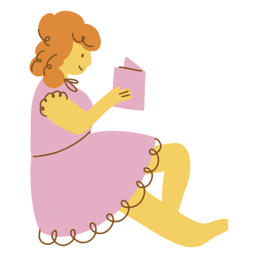 Girl in a pink dress reading a book PNG Design