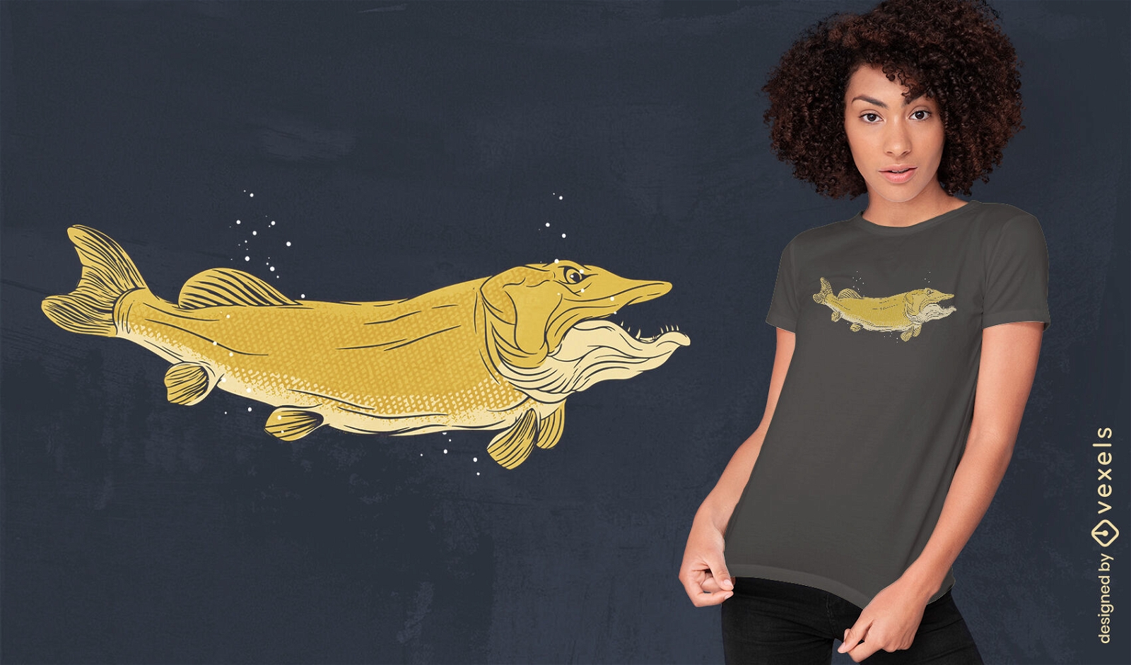 T-Shirt-Design mit gelben Fischen