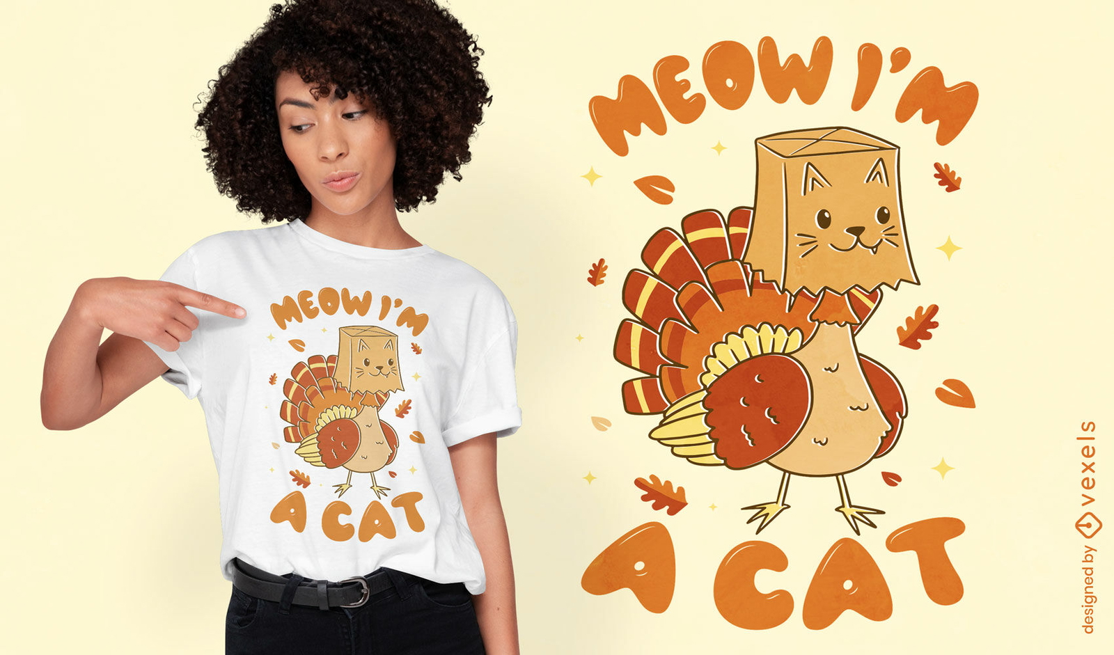 Design engraçado de camiseta de gato peru de Ação de Graças