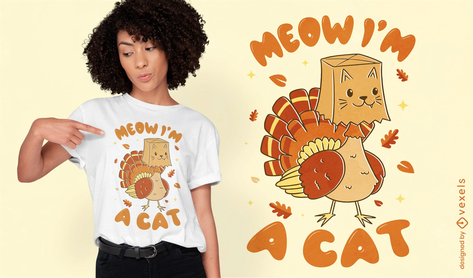 Funny Thanksgiving turkey cat t-shirt design