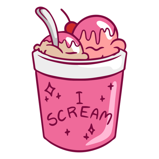 Pink ice cream cup with the words i scream on it PNG Design