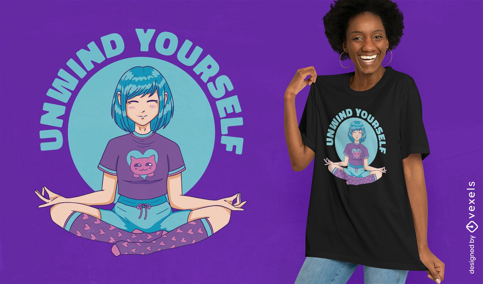 Descontraia-se design de camiseta de anime de meditação