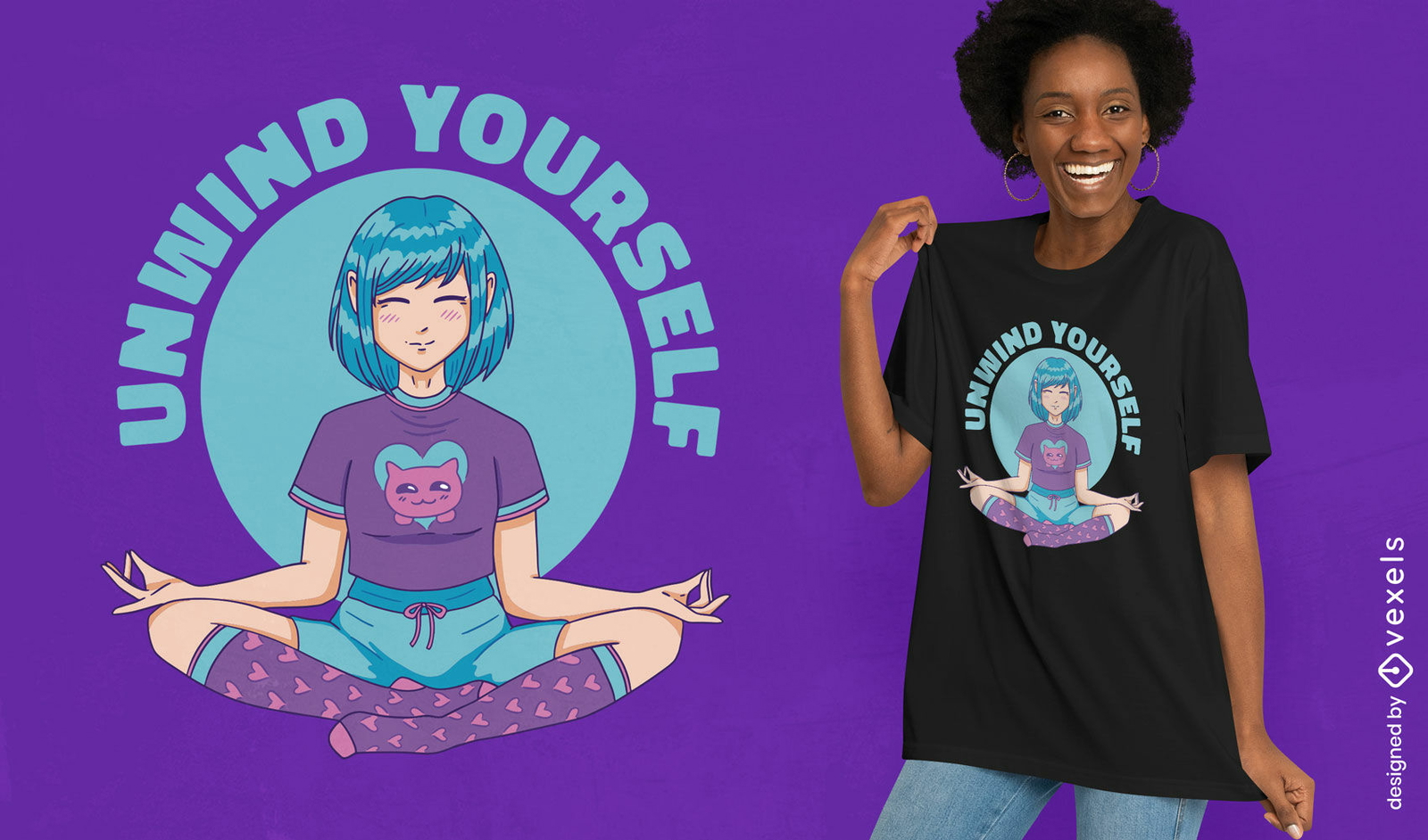 Descontraia-se design de camiseta de anime de meditação