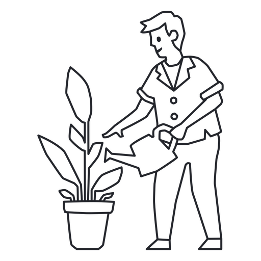 Homem regando um vaso de planta Desenho PNG