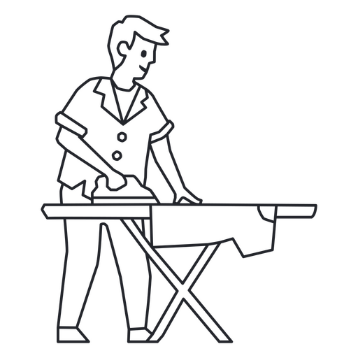 Silueta de un hombre planchando ropa sobre una tabla de planchar Diseño PNG